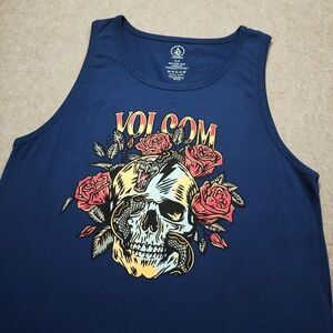 Volcom Blue Heartache Skull Graphic Tank Top #7